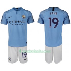 Camisolas de Futebol Manchester City SANE 19 Criança Equipamento Principal 2018/19 Manga Curta
